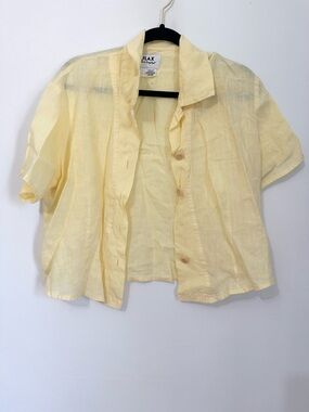 Flax butter yellow medium button down collared indie boho lightweight linen